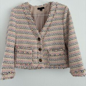 Ann Taylor Tweed Fringe Blazer Jacket Multicolor